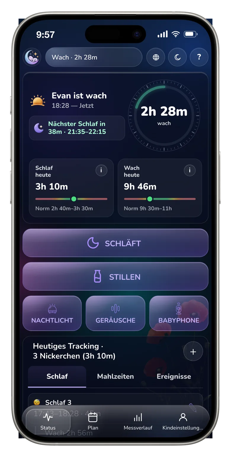 Bildschirm der NapCoach-App mit der Zeit bis zum nächsten Nickerchen