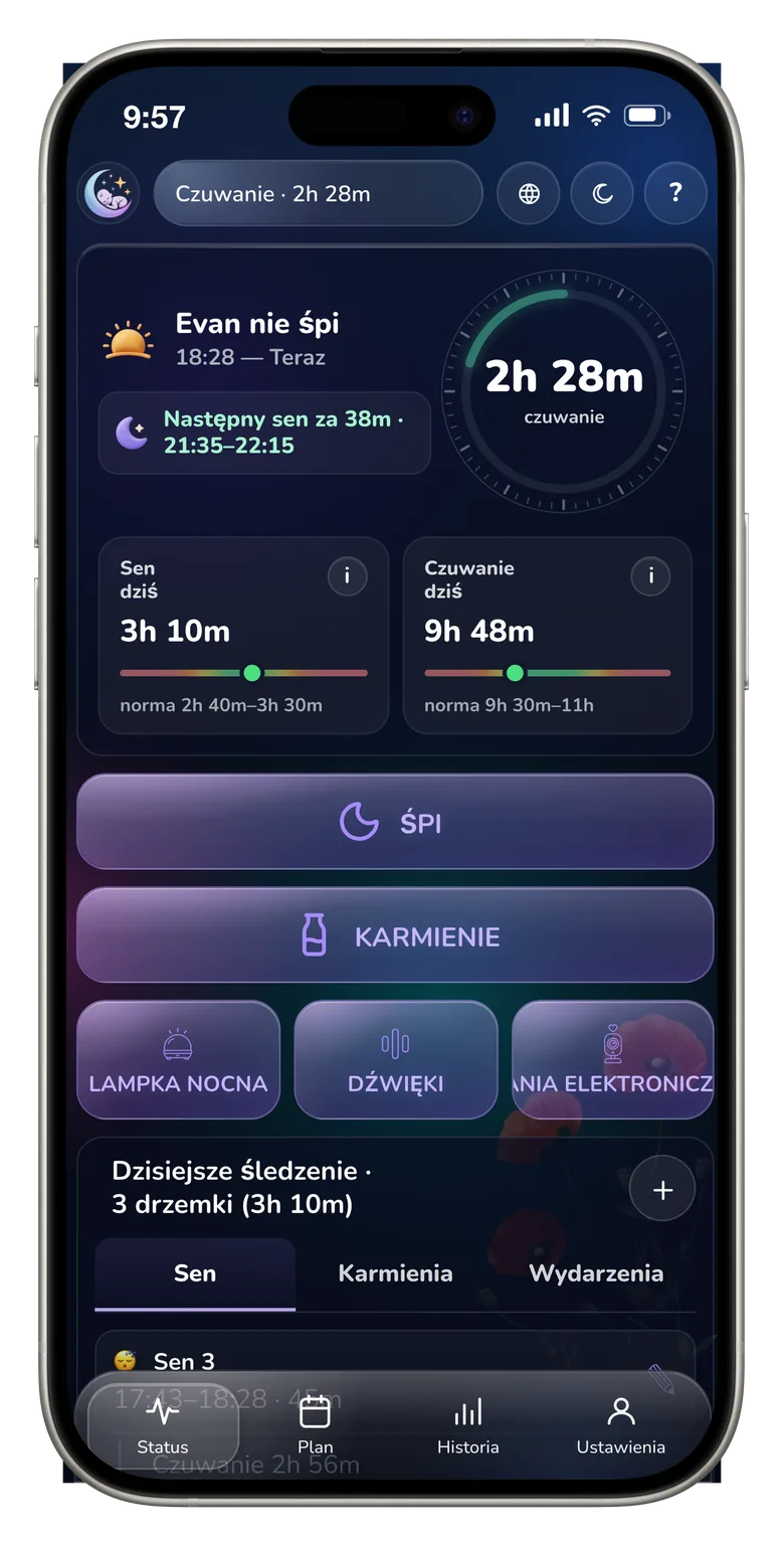 Ekran aplikacji NapCoach z czasem pozostałym do kolejnej drzemki