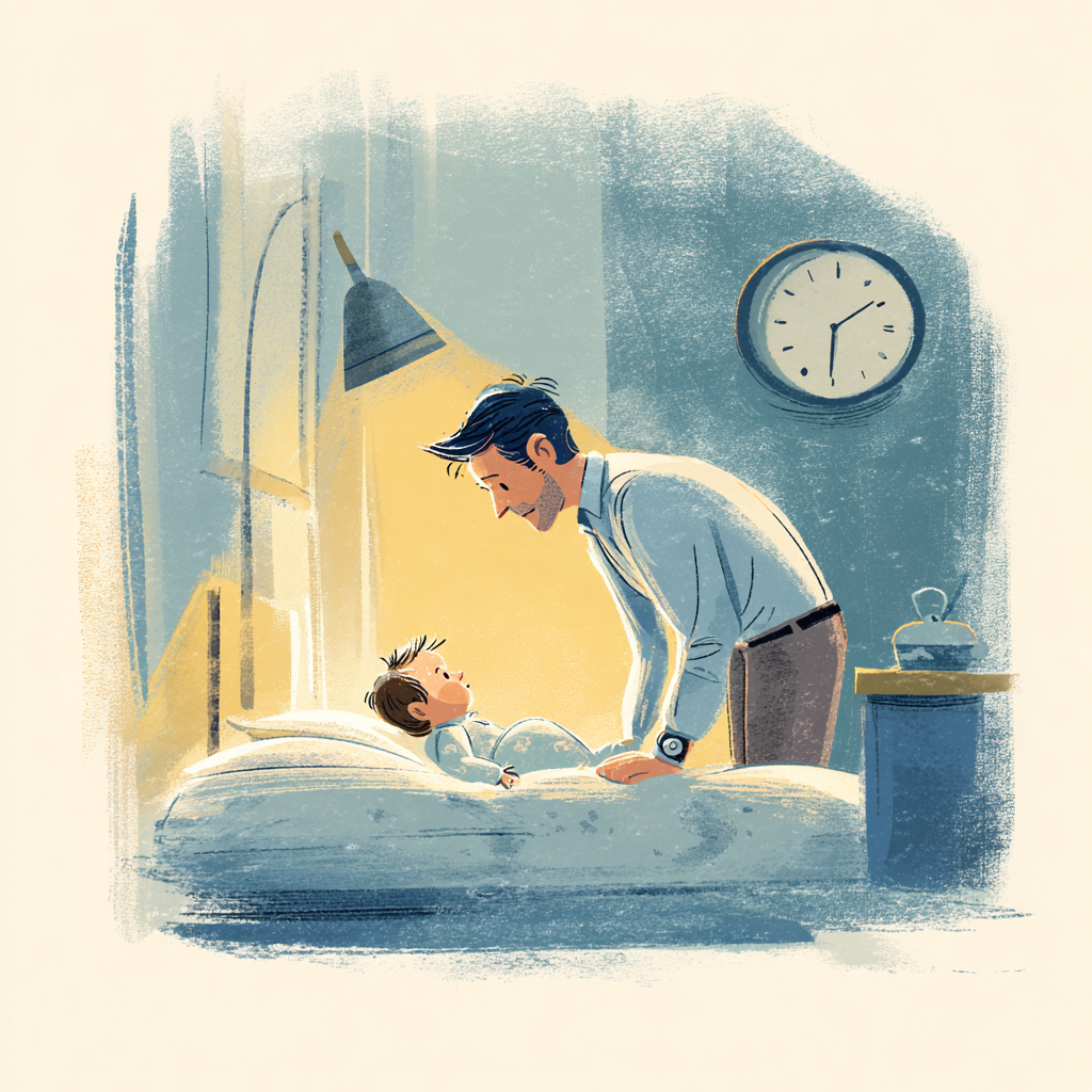 Иллюстрация малыша, который проснулся раньше ожидаемого дневного сна.